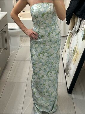 Strapless Green Floral Maxi Dress